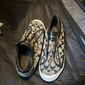 Coach Signature Canvas Slip-On Sneakers in Black and Tan